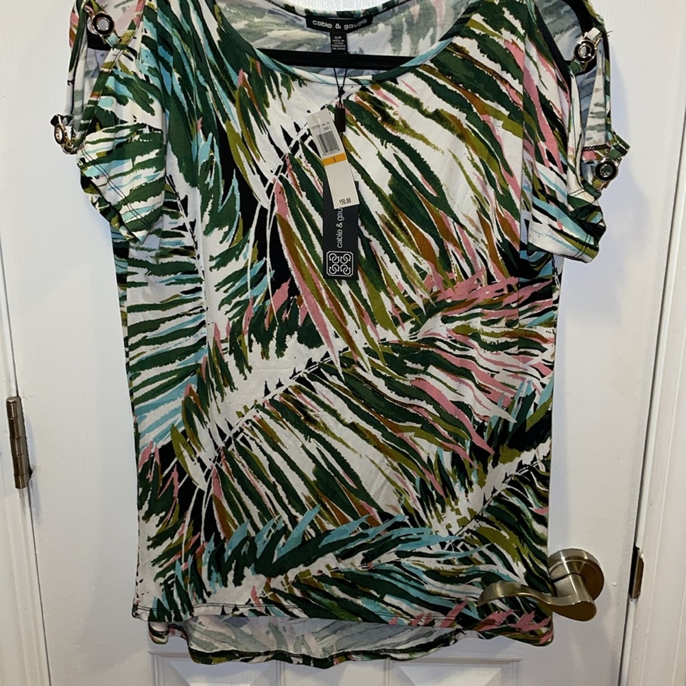 •NWT•CABLE & GAUGE // multi color // cold shoulder // dressy tee // size SM - Picture 12 of 16
